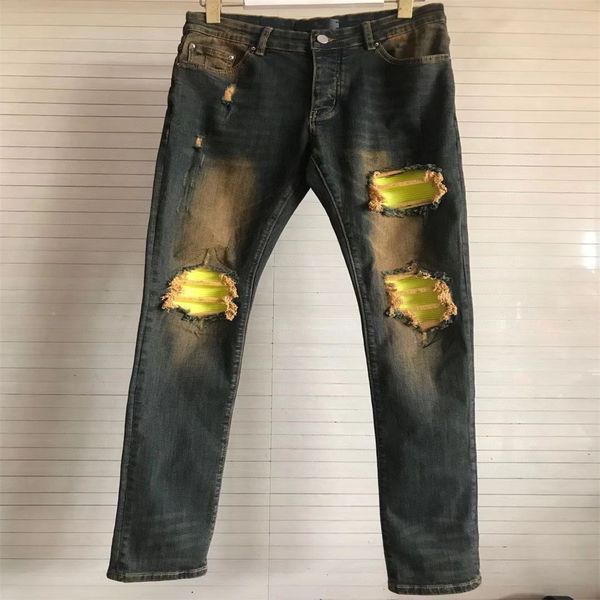 

2023 mens jeans pants ripped high street fashion detail embroidery alphabetmen slim motorcycle for mens vintage distressed denim jean pants, Blue