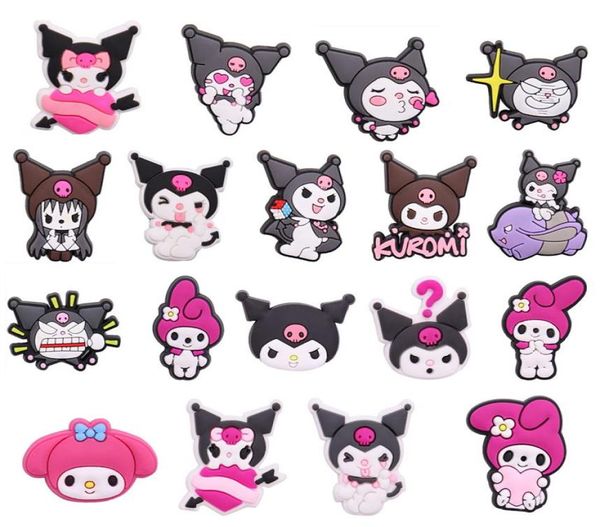 

min order 100pcs cartoon kuromi girls cool garden shoes decoration part clog shoe charms croc jibbitz diy pvc buckle charm kids ch7789303, White;pink