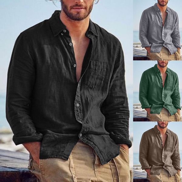 

men's casual shirts summer cotton linen shirt men casual solid color loose thin long sleeve shirts men blouses beach shirt streetwear 2, White;black