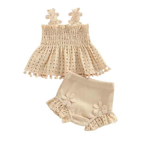 

clothing sets ruffles short sets baby girl clothes for born summer cutout pleated ruffles shorts baby items childrens clothing 230420, White