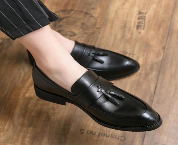 

spring autumn men039s leather casual shoes wearable light loafers breathable low cut rubber flats tassel loafers men5711680, Black