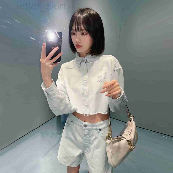 

women's polos designer correct version of shirt for women in spring and summer 2023. patch letter short style exposed navel sun protect, White