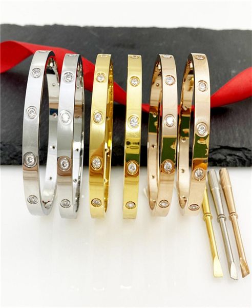 

316l stainless steel couple lover bracelet silver rose gold screwdriver bangle for women and men couple jewelry with velvet bag8742789, Golden;silver
