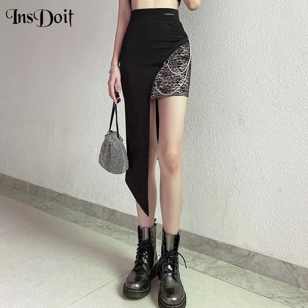

dresses insdoit gothic punk black mini skirt women summer streetwear chain fashion asymmetrical skirt aesthetic e girl high waist skirt, White;black