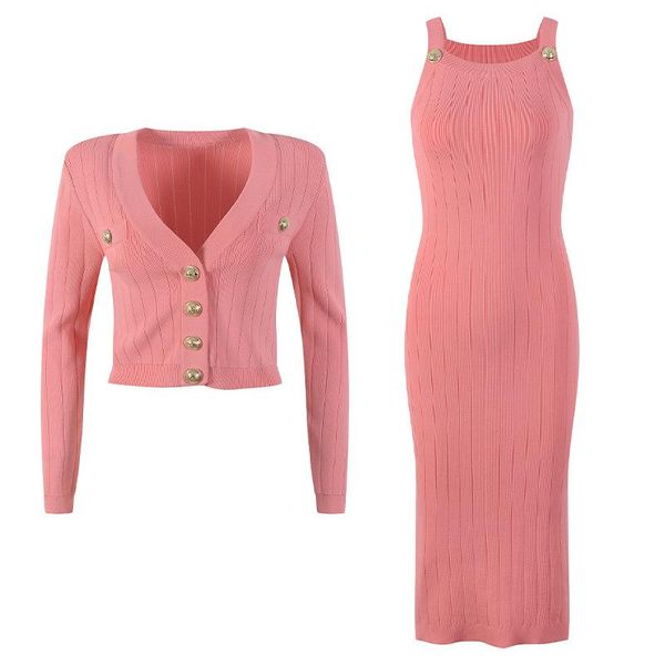 

dress eos 2022 spring woman pink knit cardigan dress set brand new arrive france paris fashion balm, White