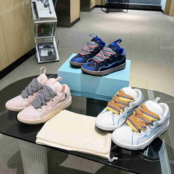 

lanvins designer casual shoes curb sneakers embossed nappa calfskin men women curbs sneaker mesh woven lace-ups shoe rubber platform extraor, Black