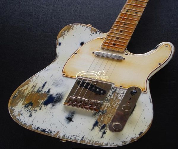 

promotion heavy relic white over black tele electric guitar maple neck fretboard tremolo bridge vintage tuners7051781