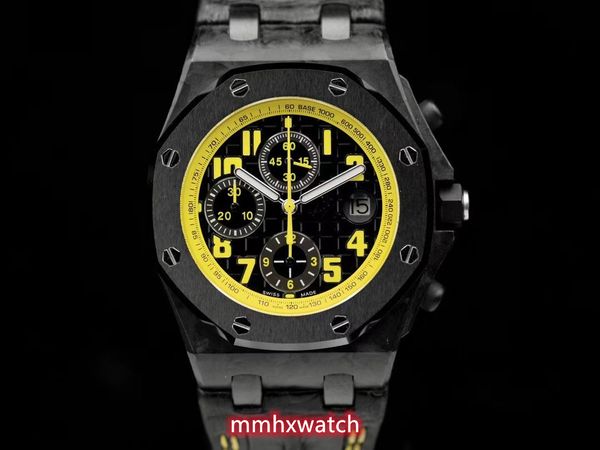 

jjf 26176 forged fiber watch diameter 42mm with 3126 movement sapphire mirror ceramic ring mouth natural rubber strap, Slivery;golden