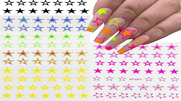 

50pcs new fluorescence hollow stars nail art sticker fivepointed star art decorations diy nail accessories3930656, Black
