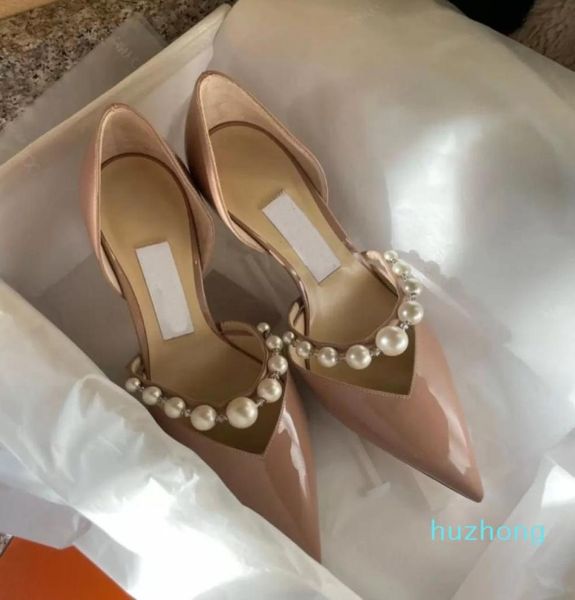 

elegant bridal wedding dress shoes pumps lady sandals pearls strap luxury brands pointed toe high heels women walking2051760, Black