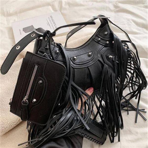 

womens fashion bag brand evening bags designer tassel rivet ladies shoulder underarm bag women messenger hobo bags3258