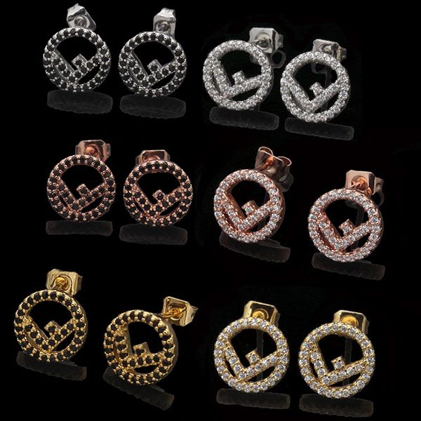 

made in italy designer 1cm f stud earrings extravagant diamond hollow gold silver rose letter rings black white women men wedding jewelry la, Golden;silver
