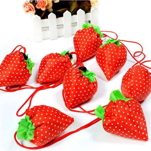 

50 pieces eco storage handbag strawberry foldable shopping tote reusable bags random color environmental folding holders bag2197