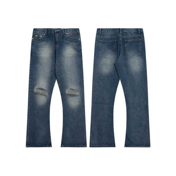 

designer clothing denim pants galleryes depts ink splashing graffiti micro horn structure splicing casual loose jeans long men's women&, Blue
