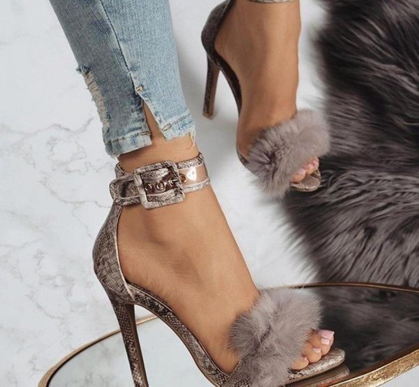 

new european and american rabbit hair word with high heels female designer dress sandals large size 43 yards tide1072100, Black