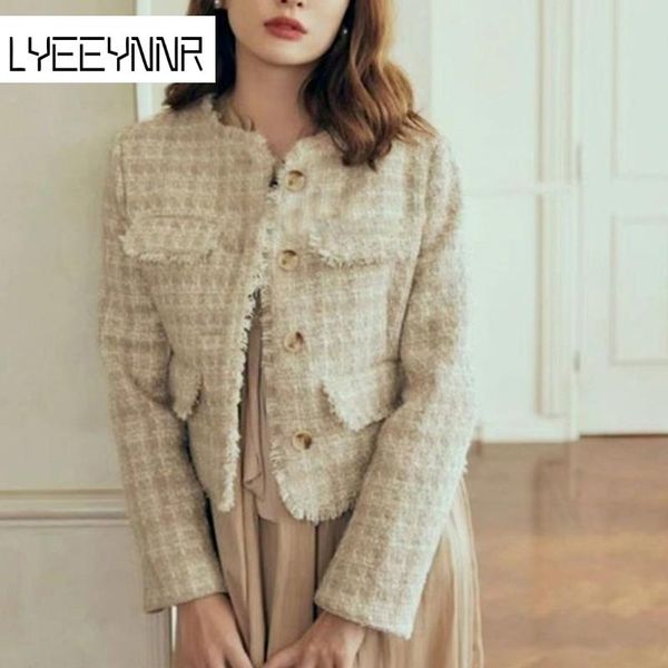 

fur japan style elegant jackets women single breasted long sleeve plaid coats o neck contrats color elegant out wearing ropa mujer, Black