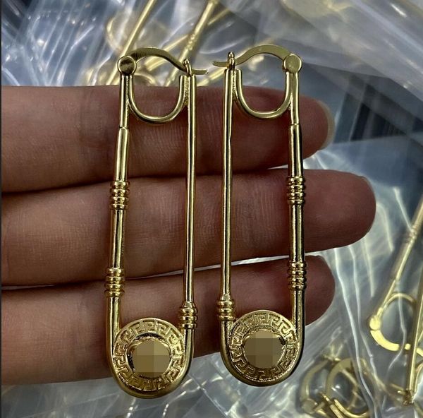 

new fashion ear stud greece meander pattern medusa portrait sculpture pin women men la medusa greca pin earrings gold designer jewelry, Golden;silver
