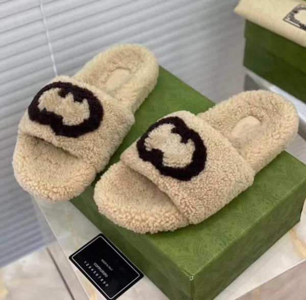 

luxurys designers women men ladies wool slides slippers winter fur fluffy furry letters sandals slippers warm comfortable fuzzy gi8627685, Black