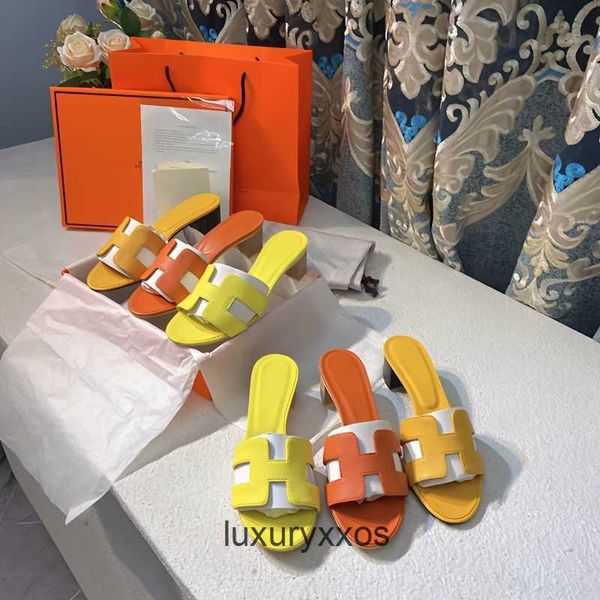 

slippers slide beach high shoe 2023 orans designer sandal h women's leather oasis heels orange candy color wear beach