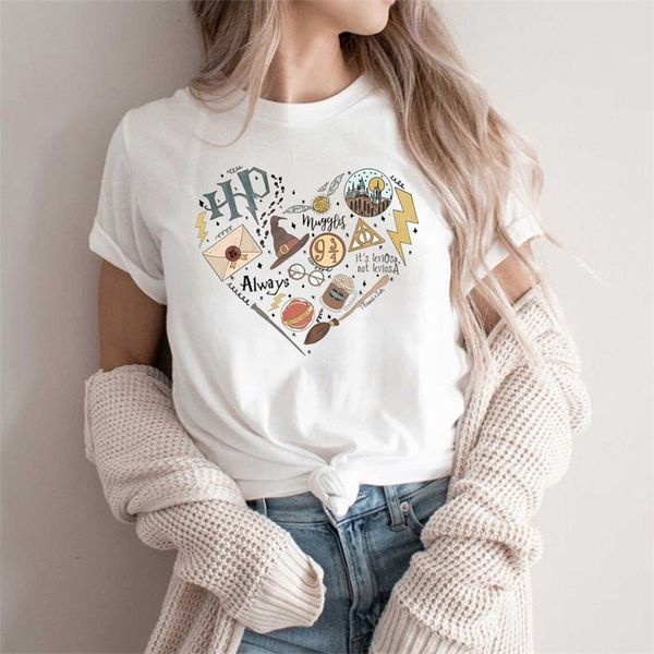

women's t shirt hp magic movie inspired shirt wizard school home castle 9 3 4 death hallow tees matching universal trip tshirt 230419, White