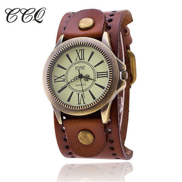 

wristwatches ccq brand vintage leather bracelet watch antique bronze dial women wrist watch quartz watch relojes mujer drop shipping w0420, Slivery;brown