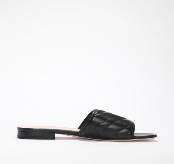 

womens fashion leather mules flat slippers girls quilted leather slides sandals chunky block heels with metal hardware7144221, Black