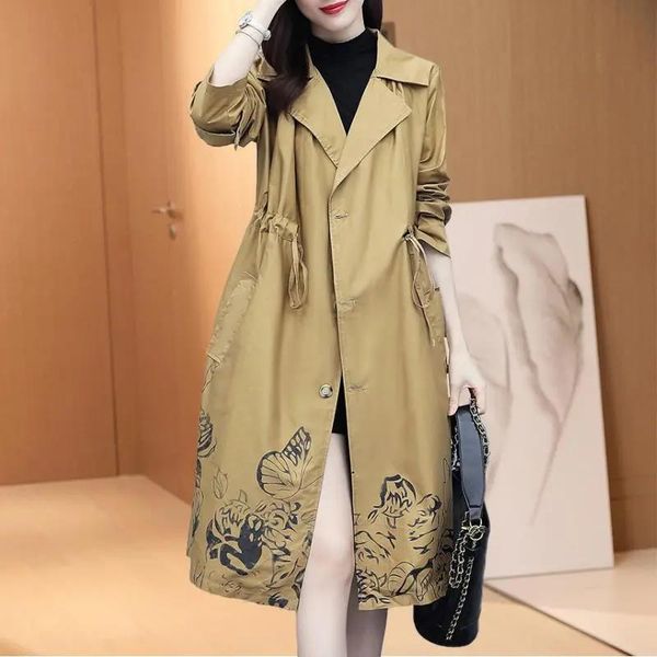 

raincoats khaki windbreaker spring autumn 2022 5xl overcoat women midlength elegant trench coat fashion singlebreasted outerwear, Black