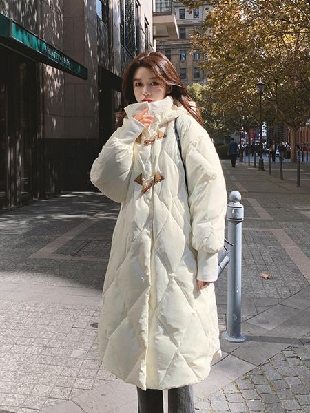 

leather 2022 new winter white coats cotton casual women's clothing korean long sleeve hooded jackets winter warm long parkas outerwear, Black