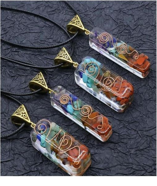 

retro reiki healing colorful chips stone natural chakra orgone energy pendant necklace pendulum amulet orgonite crystal jllygt1634447, Black