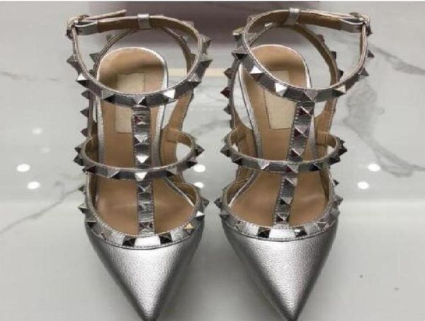 

2020 high heels dress shoes party fashion rivets girls pointed toe shoes buckle platform pumps wedding shoes black white pink7902926