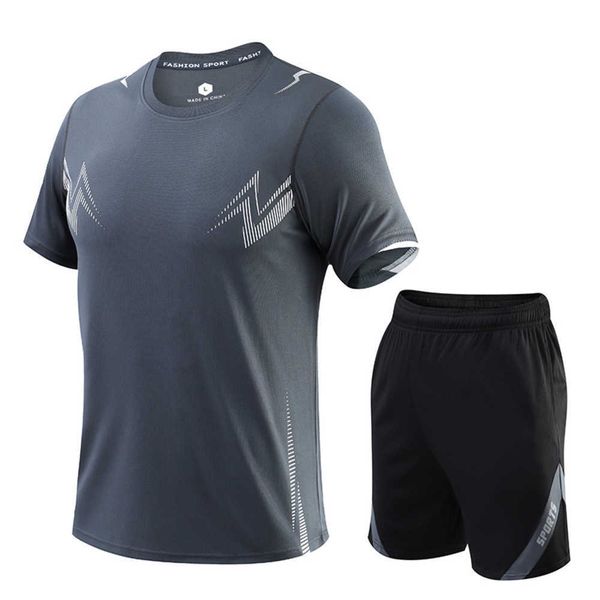 

men's tracksuits summer sports suit, basketball suit, short sleeved t-shirt, fitness running suit, quick drying exercise, short sleeved, Gray