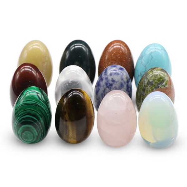 

natural healing crysta agate tiger eye semi gemstone egg shaped 12 different materials mixed set box, Black