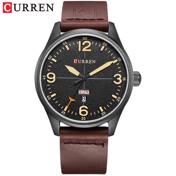 

curren brand luxury casual military quartz watch men wristwatch leather strap calendar erkek kol saati relogio masculino290v, Slivery;brown