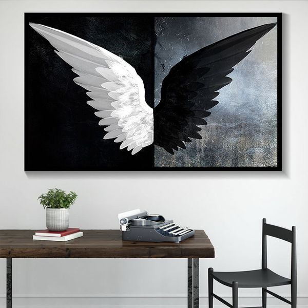 

canvas painting black and white powerful feather wings canvas painting scandinavian posters and prints nordic wall art picture for living ro