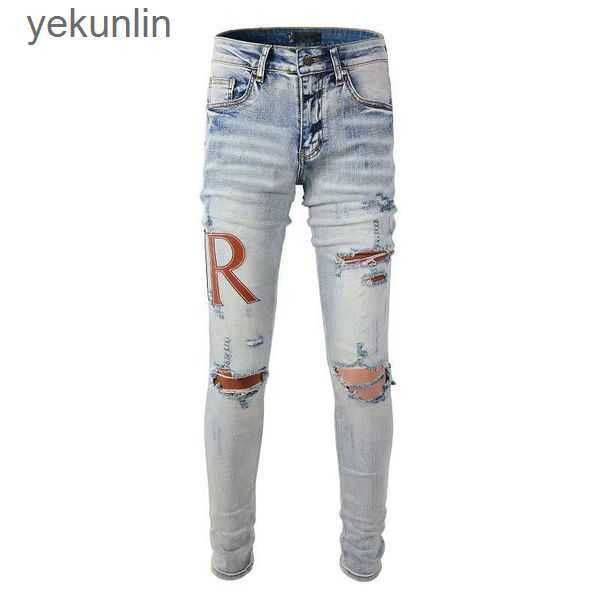 

designer stack jeans european purple jean men embroidery quilting ripped for trend brand vintage pant mens fold slim skinny fashion jeans ss, Blue