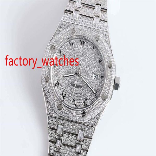 

men's watches arabic numbers iced silver case diamond face watch 42mm automatic mechanical men wristwatch2159, Slivery;brown
