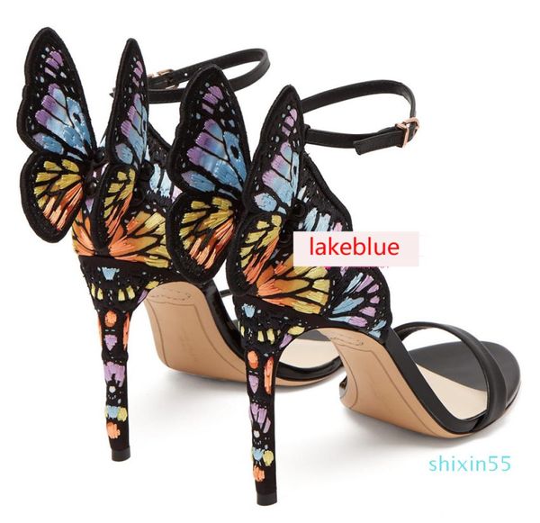 

ladies patent leather 10cm high heel solid butterfly black ornaments sophia webster open toe sandals colourful shoes9668562