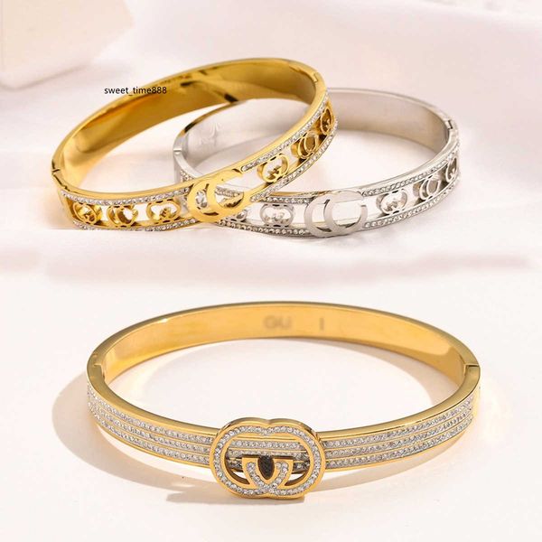 

wholesale classic bracelets women bangle luxury designer bracelet crystal 18k gold plated stainless steel wedding lovers gift jewelry zg1463, Black