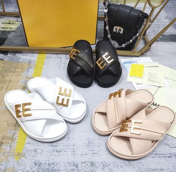 

slippers pillow comfort velcro mules letter printing thick bottom women men slipper casual style cowhide shoes size359180268, Black