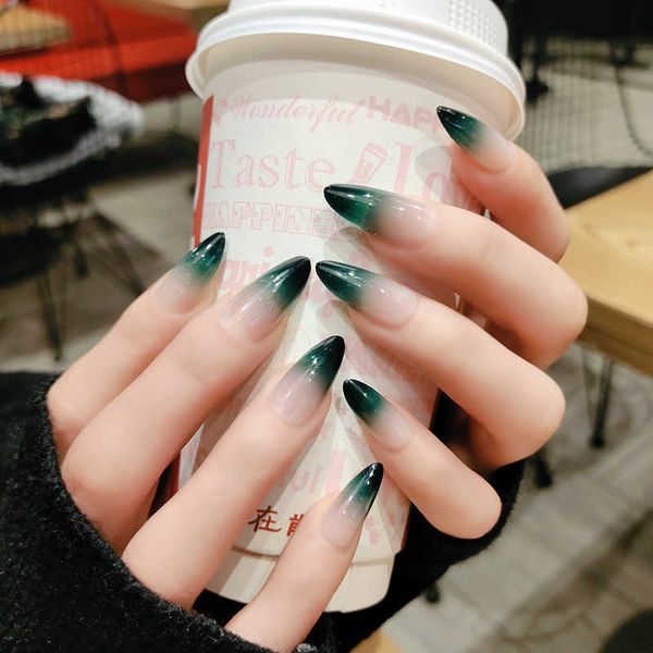 

false nails 24pcsbox artificial nails with glue gradients wear long paragraph fashion manicure false nails press on fake nail tips for girl, Red;gold