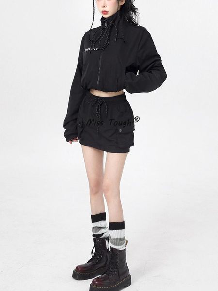 

dress herfst tweedelige rok set vrouwen sport slijtage jas + mini rok pak vrouwelijke casual koreaanse fashion high street zwarte v, White