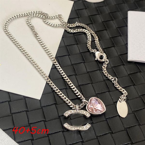 

womens copper designer brand letter pendant necklaces chains luxury heart crystal collar chain geometric 18k gold plated sweater n236v, Silver