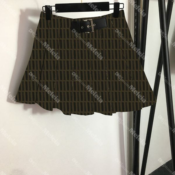 

womens pleated half skirt coffee short skirts for ladies vintage letter jacquard female skirts, Black