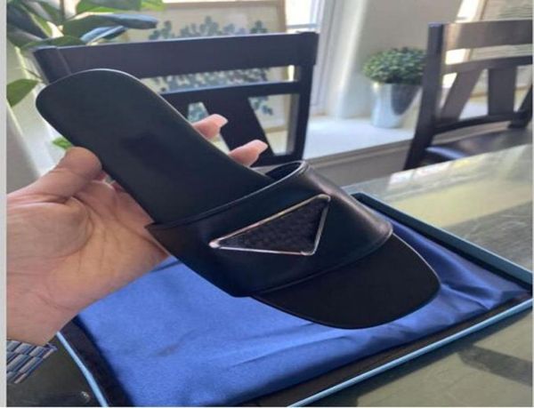 

2021 latest designer women039s slippers solid color flat bottomed mule word fashion summer leather sole 35404883162, Black