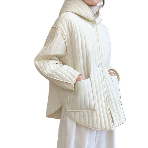 

leather padded jacket short cozy athleisure women coats lady fall winter loose hooded quilted spliced drop sleeve pockets jacket female, Black