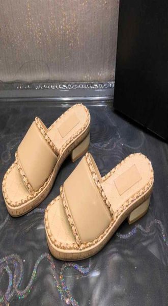 

chunky heels platform slippers design classic chain flip flops fashion sandals luxury summer retro flat shoes plus siz3333140, Black