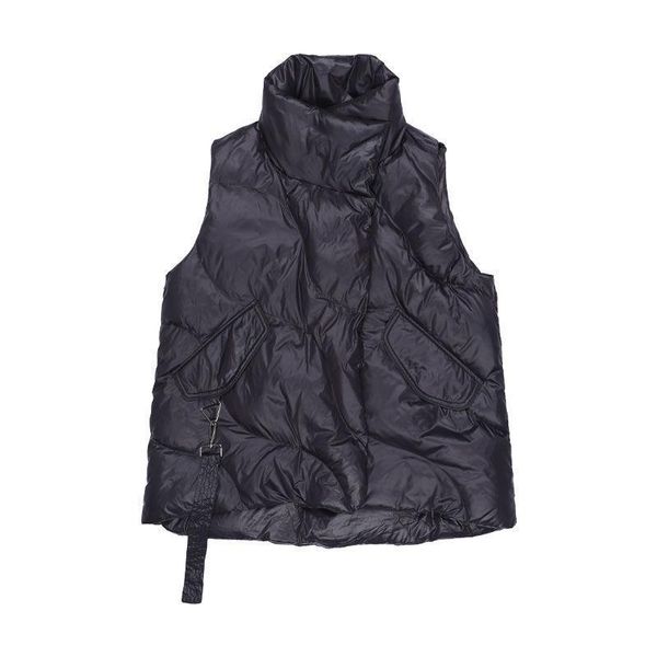 

vests large size cotton black vest women's fall/winter new loose and lightweight buckle streamer solid color jacket coat, Black;white