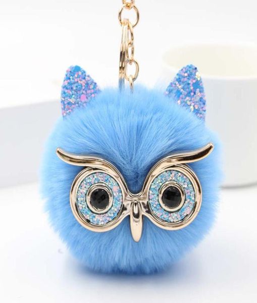 

lovely sequin ear owl keychains for girls boy fluffy fake animal fur ball pompon key chain charm women bag key ring4925090, Silver