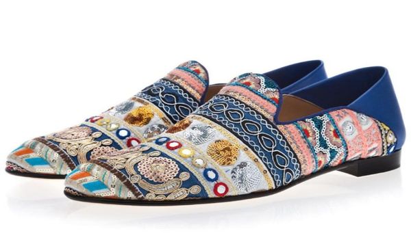 

luxury chinese men leather loafers flats handwork embroider glitter dress shoes slipon sapato feminino male homecom1341865, Black