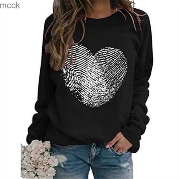 

women's hoodies sweatshirts love heart fingerprint hoodies women fleece long sleeve o neck loose sweatshirt girls women hoodie pullover, Black